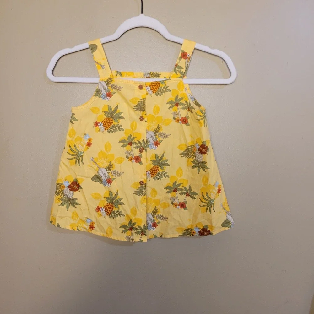 Vintage 2005 Gymboree Girls Size 7 Yellow Tropical Pineapple Hawaiian Top